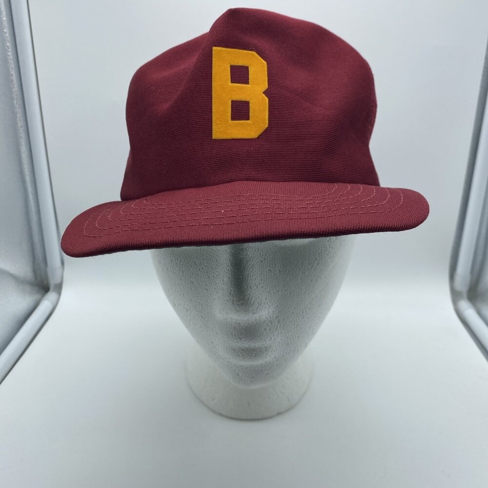 Maroon Cap Yellow B Trucker Hat Snap-back Mesh-back Vintage 90s 80s Made In USA - Picture 7 of 10